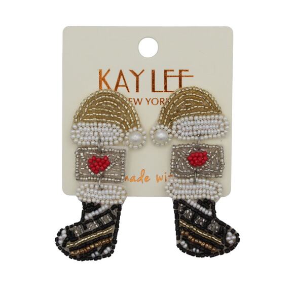 Kay Lee Christmas Stocking Seed Bead Earrings - Picture 1 of 2
